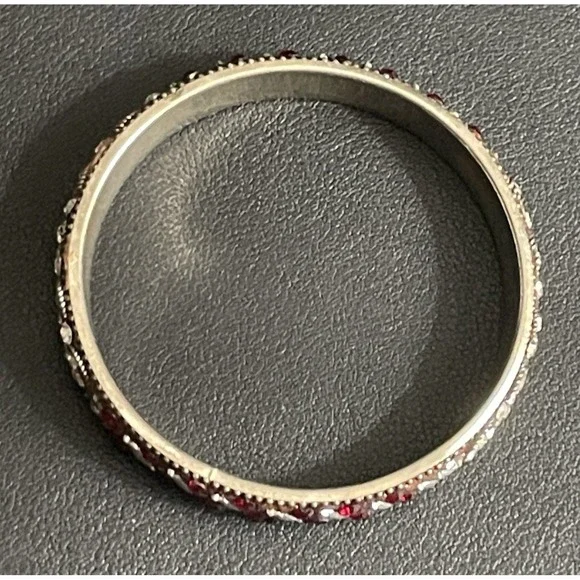 Vintage Rhinestone Bangle Bracelet Red White Sparkly Retro - Picture 8 of 14